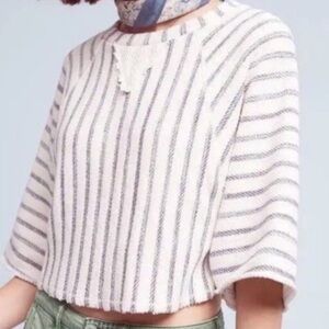 Dolan Left Coast Collection White Blue Stripe Crop 100% Cotton Dolman Sleeve Med